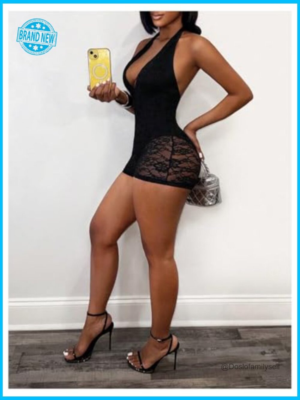 Lace Halter Romper Deep V Neck Backless Bodycon Short Jumpsuit Rave Clubwear - Picture 6 of 6